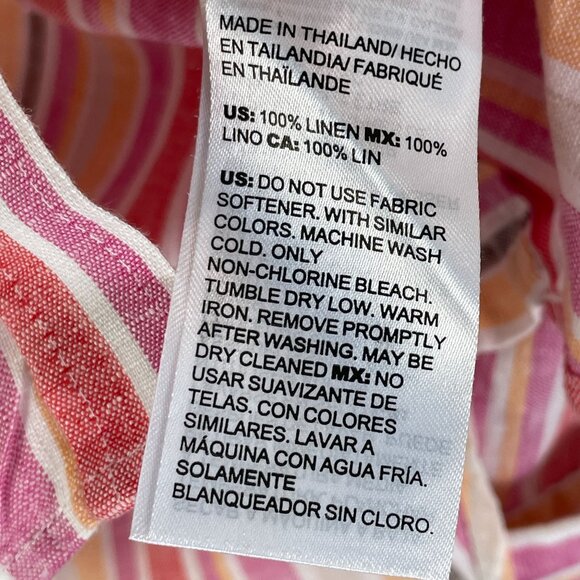 Chicos Womens 16 Pink Orange Striped 100% Linen Button Up Shirt Long Sleeve Top - Picture 6 of 12